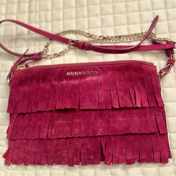 Burberry Peyton Suede Magenta Fringe Crossbody Bag - Picture 4 of 10